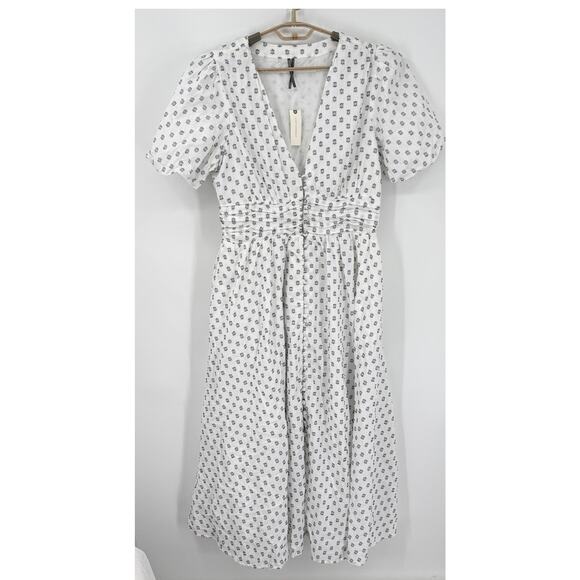 Anthropologie Katerina Button-Front Midi Dress White Blue Size Large NWT - Picture 2 of 8